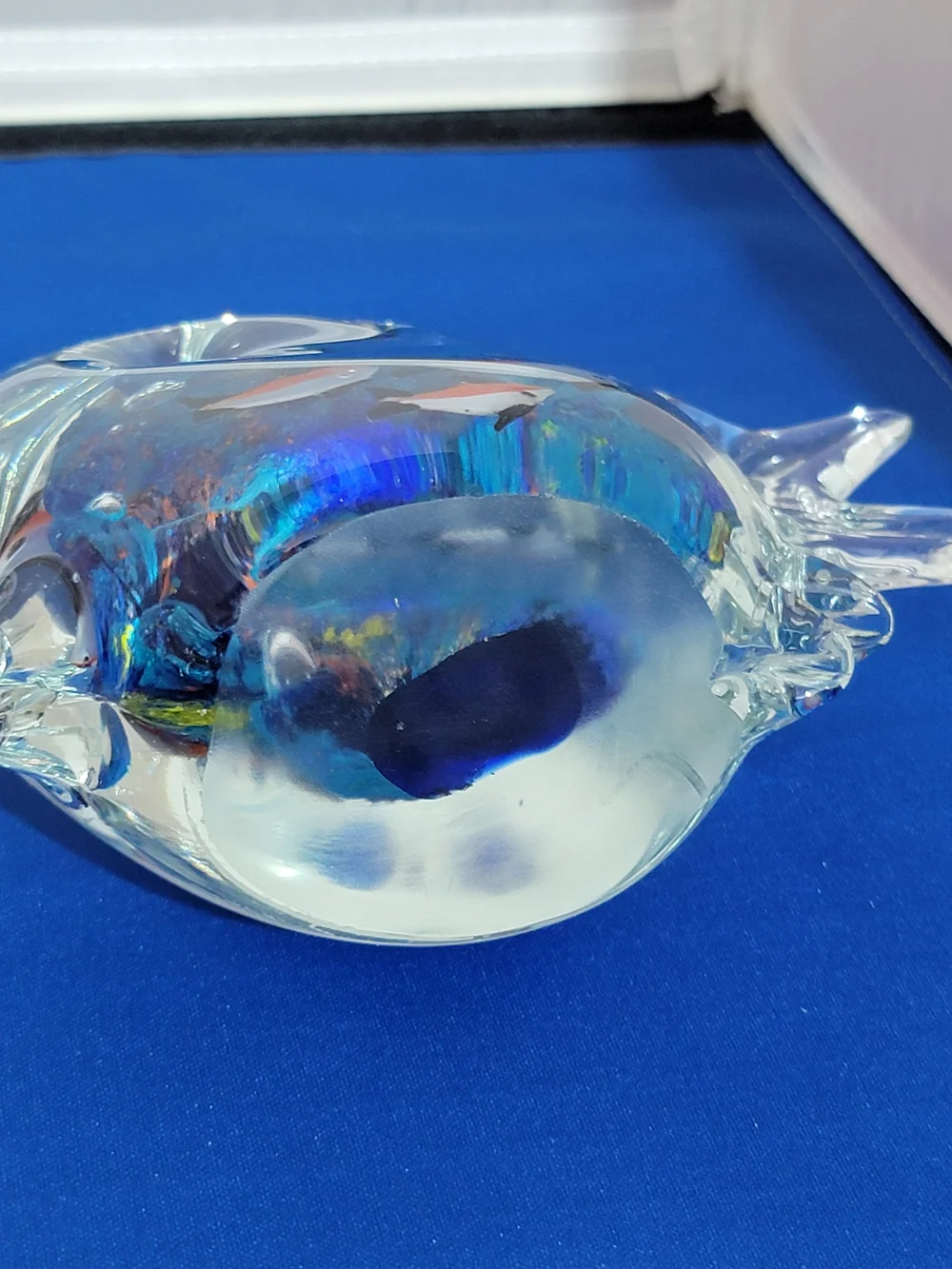 Source Unknown Glass Fish Paperweight - Blue with Orange Accents